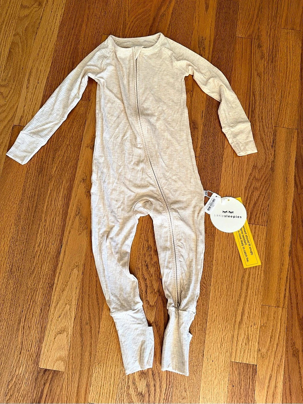 little sleepies Heather Oatmeal Ribbed Zippy Footie Girls 2T